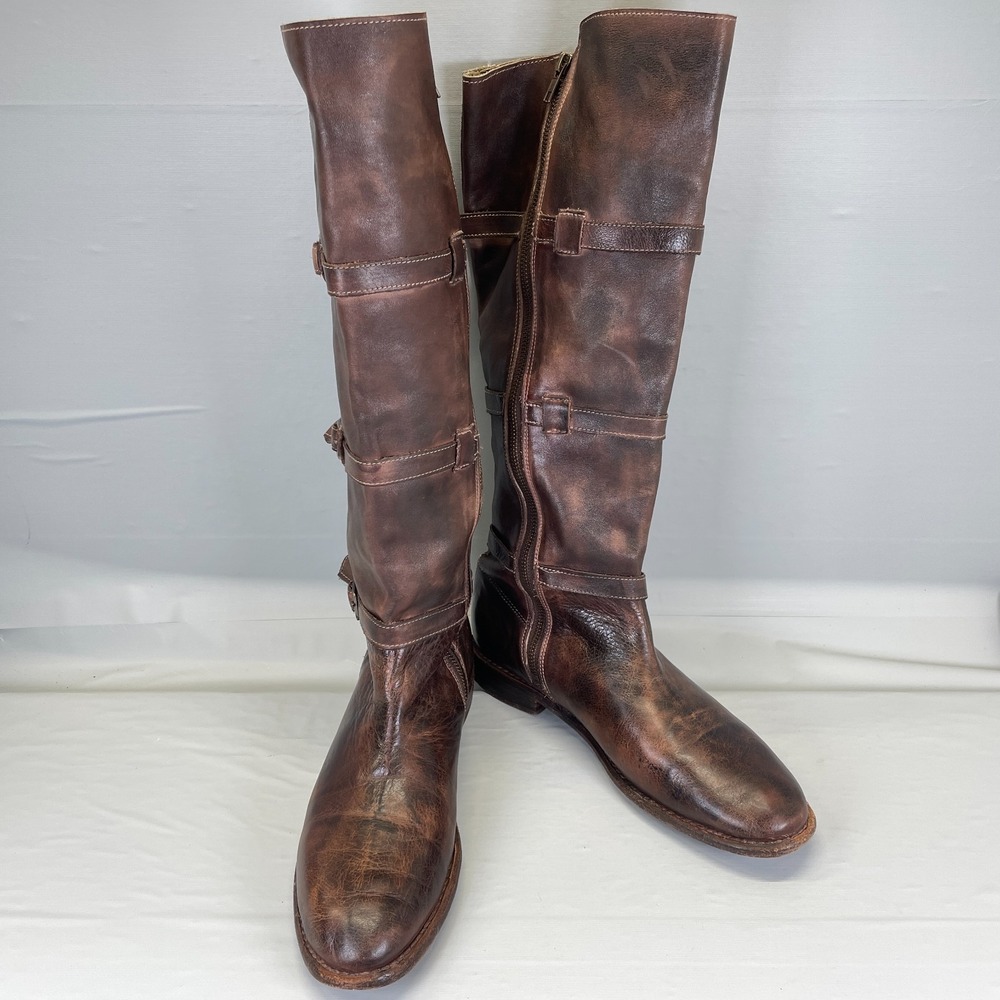 Bed Stu Cobbler Series Tall Riding Boots Womens Size 11 Brown Leather Zip Shoes - Picture 2 of 8